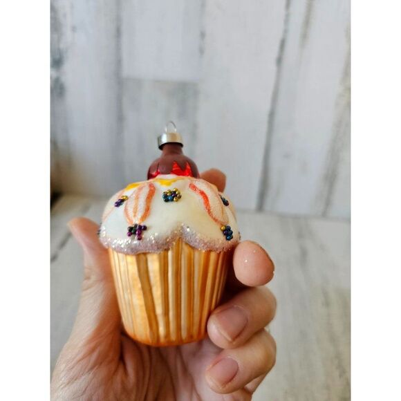 Glass cupcake baker baking ornament Xmas tree vintage - Picture 6 of 8